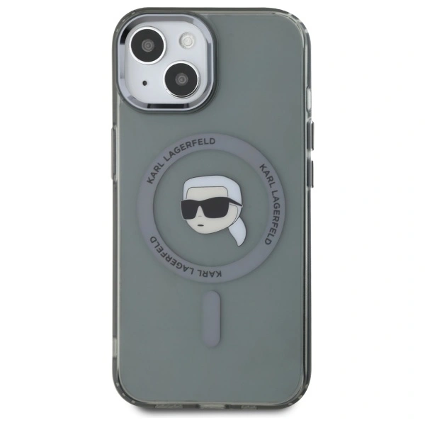 Kryt Karl Lagerfeld KLHMP15SHLSKIK Apple iPhone 15 hardcase IML Metal Karl Head MagSafe black