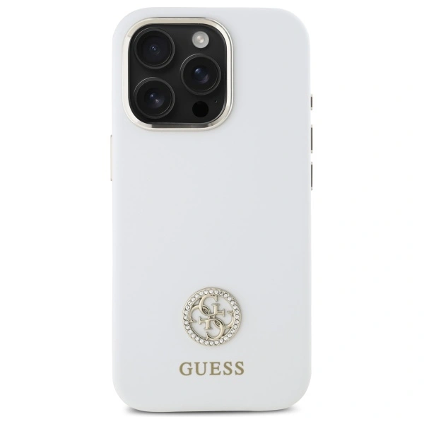 Kryt Guess GUHCP16LM4DGPH Apple iPhone 16 Pro hardcase Silicone Logo Strass 4G white