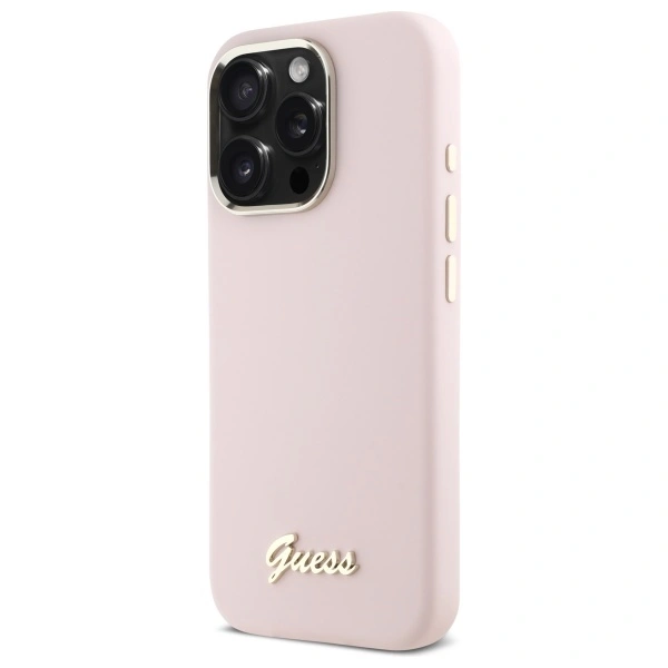 Kryt Guess GUHCP16LSMBSLP Apple iPhone 16 Pro hardcase Silicone Script Metal Logo & Frame pink