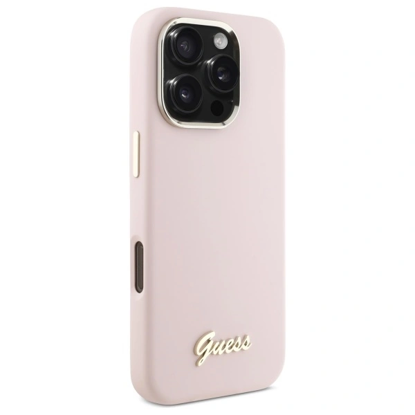 Kryt Guess GUHCP16LSMBSLP Apple iPhone 16 Pro hardcase Silicone Script Metal Logo & Frame pink