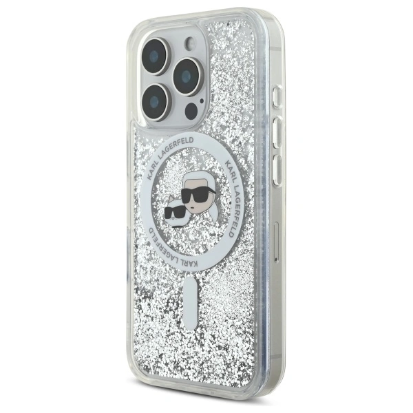 Kryt Karl Lagerfeld KLHMP16LLGKCSGH Apple iPhone 16 Pro hardcase Liquid Glitter Karl&Choupette Head Magsafe transparent