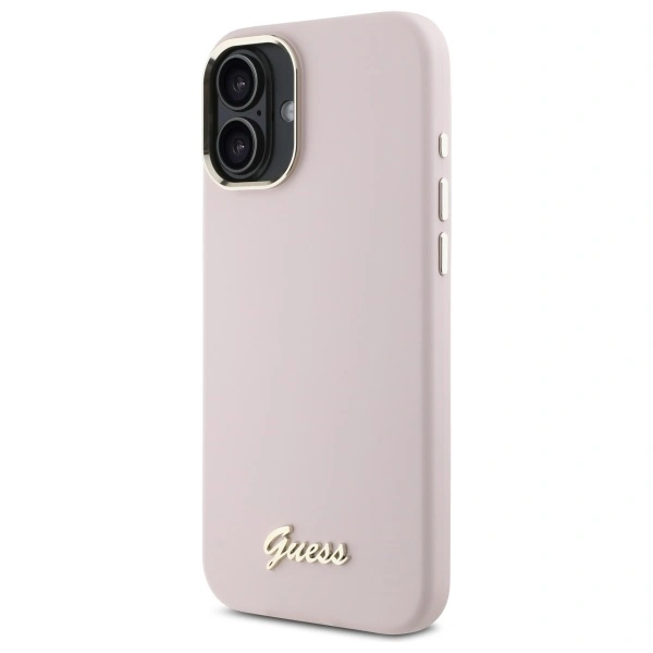 Kryt Guess GUHCP16MSMBSLP Apple iPhone 16 Plus hardcase Silicone Script Metal Logo & Frame pink