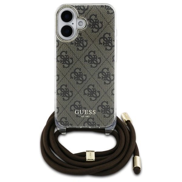Kryt Guess GUHCP16SHC4SEW Apple iPhone 16 hardcase Crossbody Cord 4G Print brown