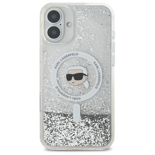 Kryt Karl Lagerfeld KLHMP16MLGKISGH Apple iPhone 16 Plus hardcase Liquid Glitter Karl Head Magsafe transparent