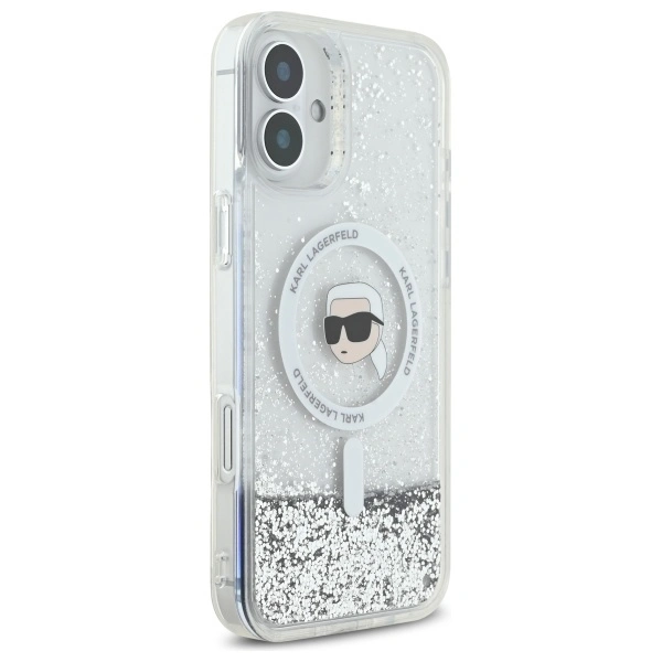 Kryt Karl Lagerfeld KLHMP16MLGKISGH Apple iPhone 16 Plus hardcase Liquid Glitter Karl Head Magsafe transparent