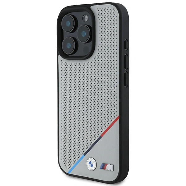 Kryt BMW BMHMP16L23PUPDG Apple iPhone 16 Pro hardcase M Perforated Tricolor Line MagSafe grey