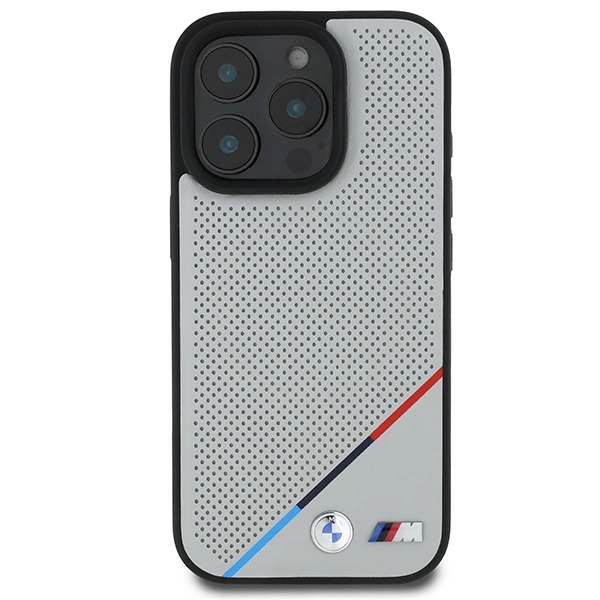 Kryt BMW BMHMP16L23PUPDG Apple iPhone 16 Pro hardcase M Perforated Tricolor Line MagSafe grey