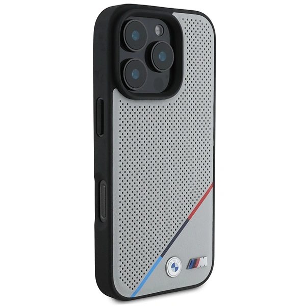 Kryt BMW BMHMP16L23PUPDG Apple iPhone 16 Pro hardcase M Perforated Tricolor Line MagSafe grey