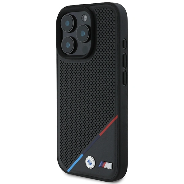 Kryt BMW BMHMP16L23PUPDK Apple iPhone 16 Pro hardcase M Perforated Tricolor Line MagSafe black