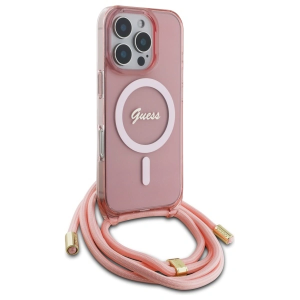Kryt Guess GUHMP16LHCTSGNSP Apple iPhone 16 Pro hardcase Crossbody Cord Script MagSafe pink