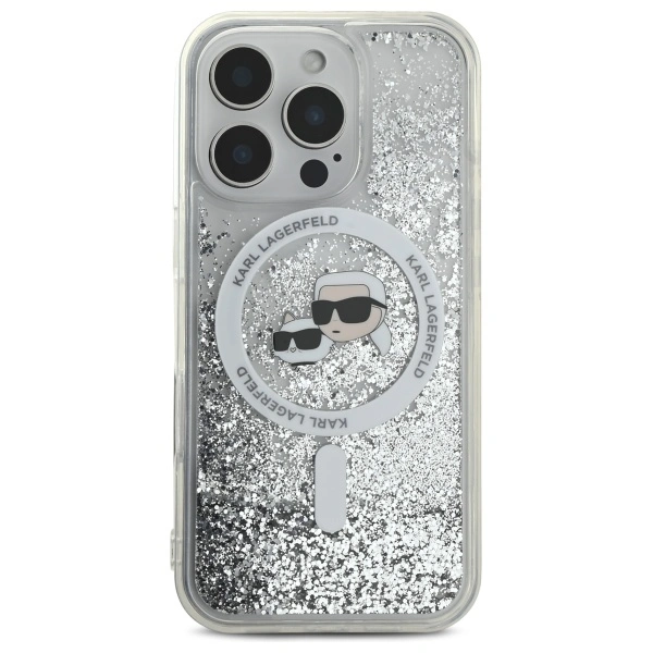 Kryt Karl Lagerfeld KLHMP16XLGKCSGH Apple iPhone 16 Pro Max hardcase Liquid Glitter Karl&Choupette Head MagSafe transparent