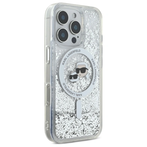 Kryt Karl Lagerfeld KLHMP16XLGKCSGH Apple iPhone 16 Pro Max hardcase Liquid Glitter Karl&Choupette Head MagSafe transparent