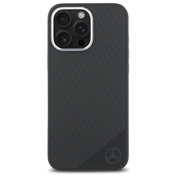 Kryt Mercedes MEHMP16L23SUGDK Apple iPhone 16 Pro hardcase Silicone Tonal Logo Wood Pattern MagSafe black