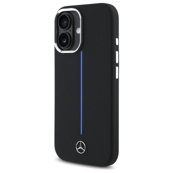 Kryt Mercedes MEHMP16S23SUMBK Apple iPhone 16 hardcase Silicone Blue Stripe MagSafe black