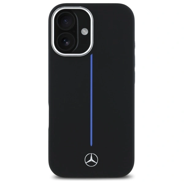 Kryt Mercedes MEHMP16S23SUMBK Apple iPhone 16 hardcase Silicone Blue Stripe MagSafe black