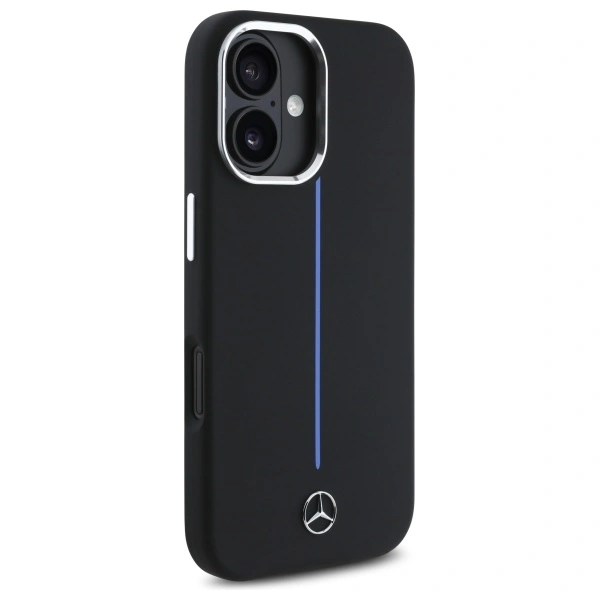 Kryt Mercedes MEHMP16S23SUMBK Apple iPhone 16 hardcase Silicone Blue Stripe MagSafe black