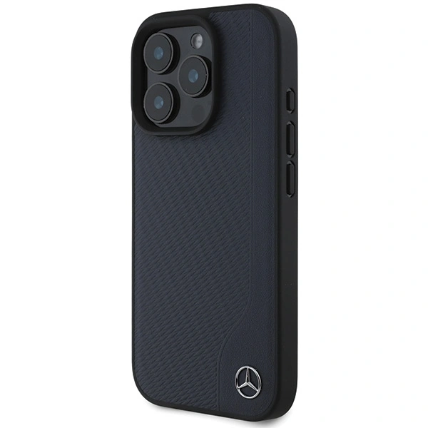 Kryt Mercedes MEHMP16X23RBGVV Apple iPhone 16 Pro Max hardcase MB Wood Imitation Leather MagSafe navy
