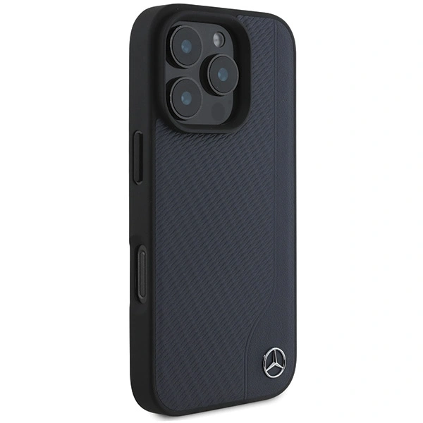 Kryt Mercedes MEHMP16X23RBGVV Apple iPhone 16 Pro Max hardcase MB Wood Imitation Leather MagSafe navy