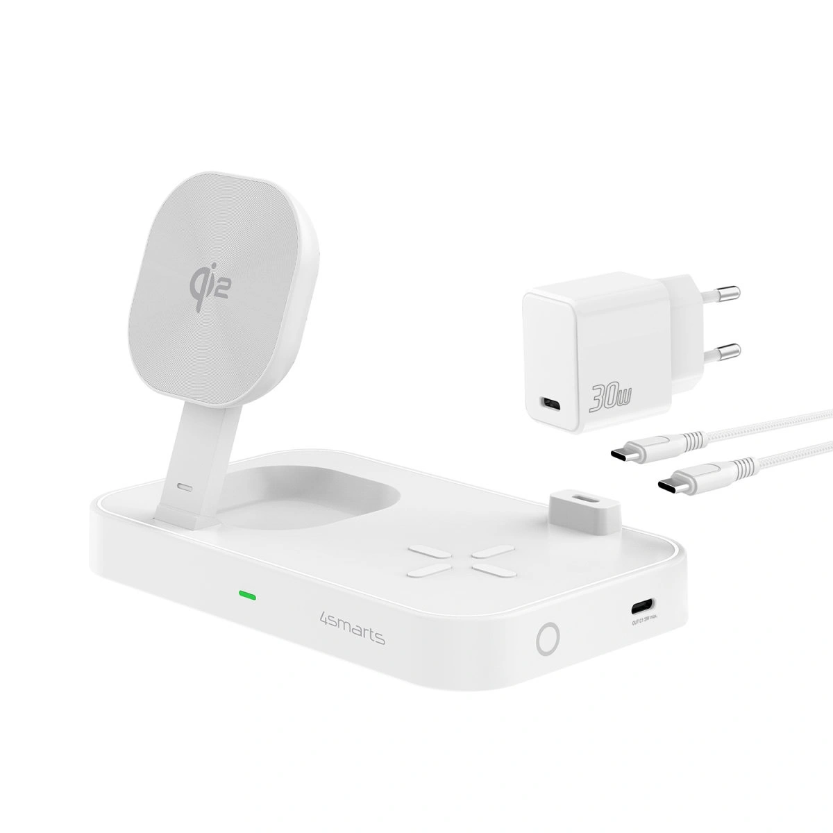 Bezdrátová nabíječka 4smarts QI2 Trident 2-in-1 USB-C wireless charger with 30W mains charger white