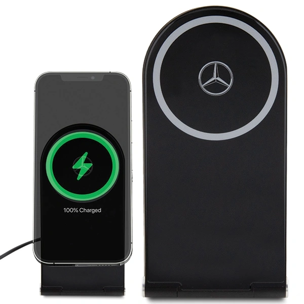 Bezdrátová nabíječka Mercedes MEMFBGSLK foldable 2-in-1 wireless charger 15W Silver Star MagSafe black