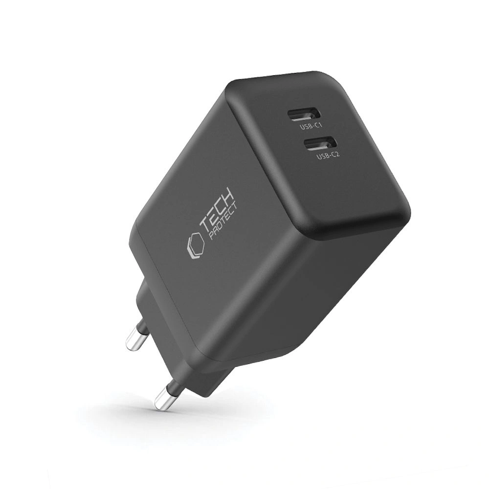 Síťová nabíječka Tech-Protect NC45W-GAN 2xUSB-C Network Charger PD45W Black