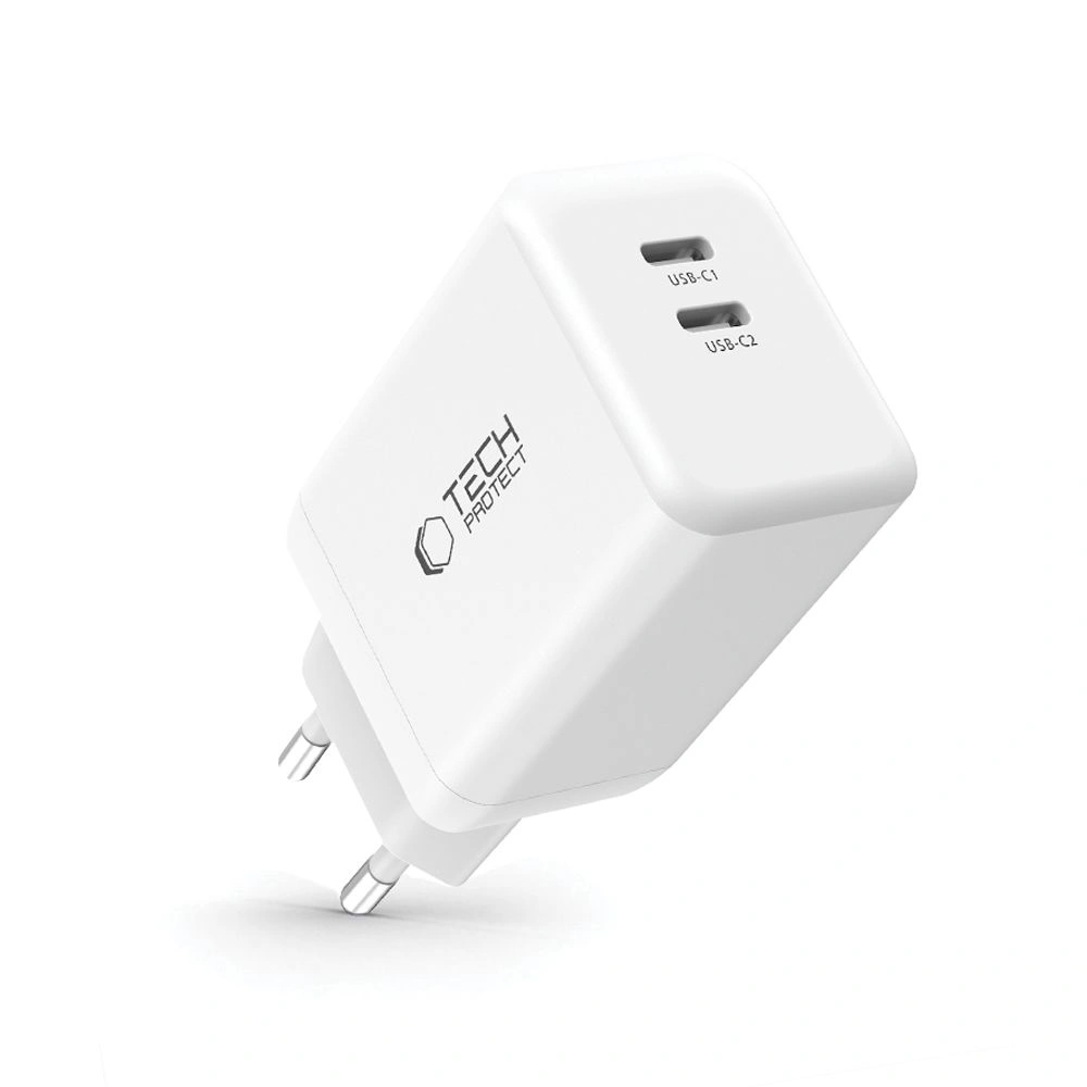 Síťová nabíječka Tech-Protect NC45W-GAN 2xUSB-C Network Charger PD45W White