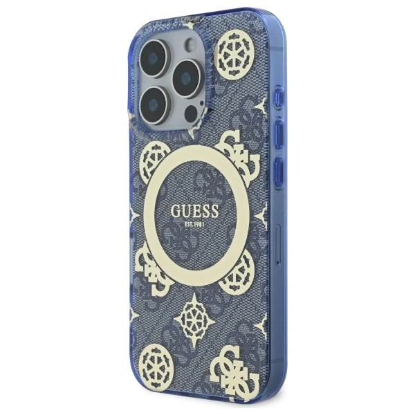 Kryt Guess GUHMP16LH4PYEEB Apple iPhone 16 Pro hardcase IML Peony On 4G Background MagSafe blue