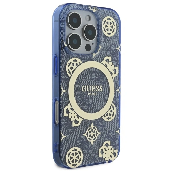 Kryt Guess GUHMP16LH4PYEEB Apple iPhone 16 Pro hardcase IML Peony On 4G Background MagSafe blue