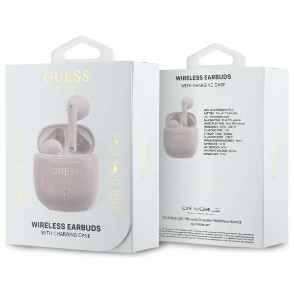 Kryt Guess Bluetooth wireless in-ear headphones GUTWSJ14ESGP TWS + docking station Printed Classic Logo pink