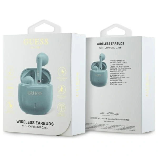 Kryt Guess Bluetooth wireless in-ear headphones GUTWSJ14ESGQ TWS + docking station Printed Classic Logo turquoise
