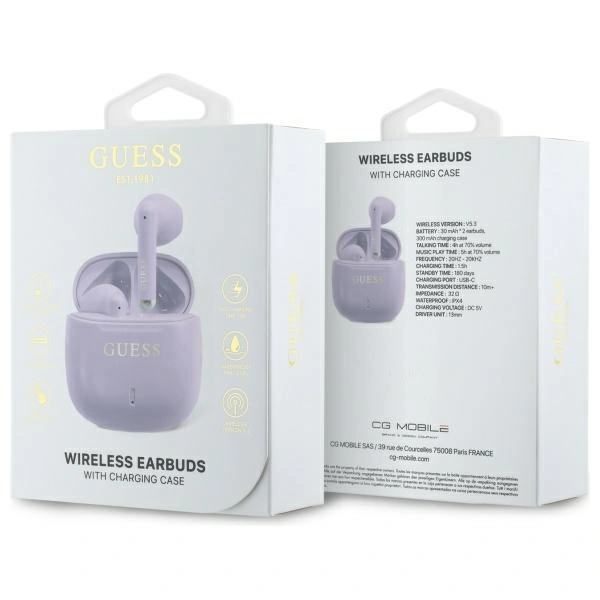Kryt Guess Bluetooth wireless in-ear headphones GUTWSJ14ESGU TWS + docking station Printed Classic Logo purple
