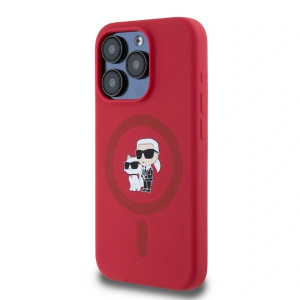 Kryt Karl Lagerfeld KLHMP15LSCMKCRHR Apple iPhone 15 Pro hardcase Silicone Karl&Choupette Heads Ring MagSafe red