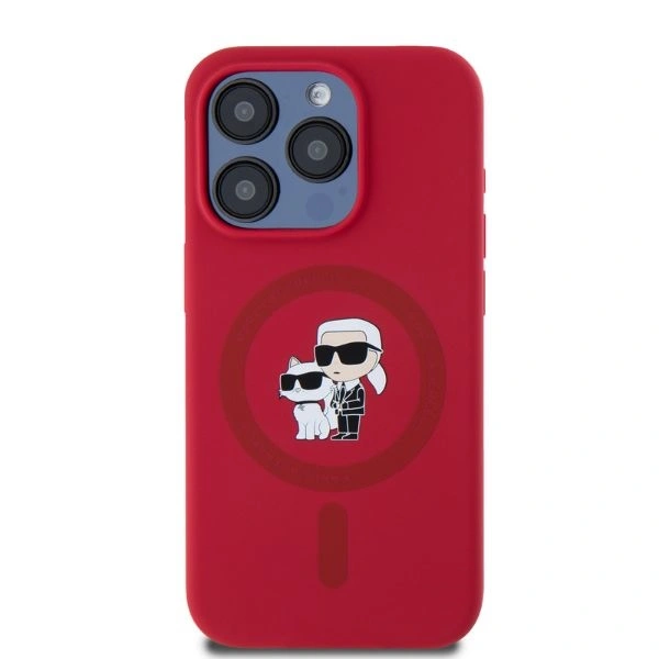 Kryt Karl Lagerfeld KLHMP15LSCMKCRHR Apple iPhone 15 Pro hardcase Silicone Karl&Choupette Heads Ring MagSafe red