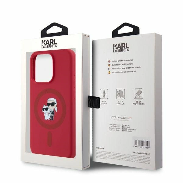 Kryt Karl Lagerfeld KLHMP15LSCMKCRHR Apple iPhone 15 Pro hardcase Silicone Karl&Choupette Heads Ring MagSafe red
