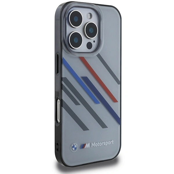 Kryt BMW BMHCP16L23HTRAG Apple iPhone 16 Pro hardcase Motorsport IML Random Stripes grey