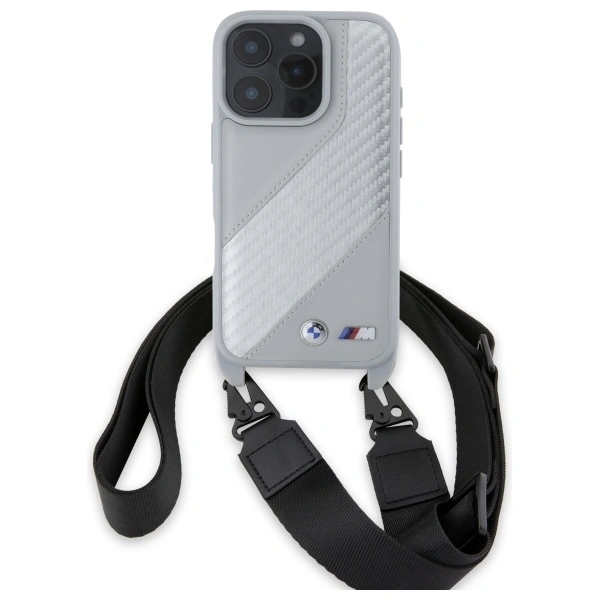 Kryt BMW BMHCP16L23PSCCG Apple iPhone 16 Pro hardcase M Edition Carbon Stripe & Strap grey