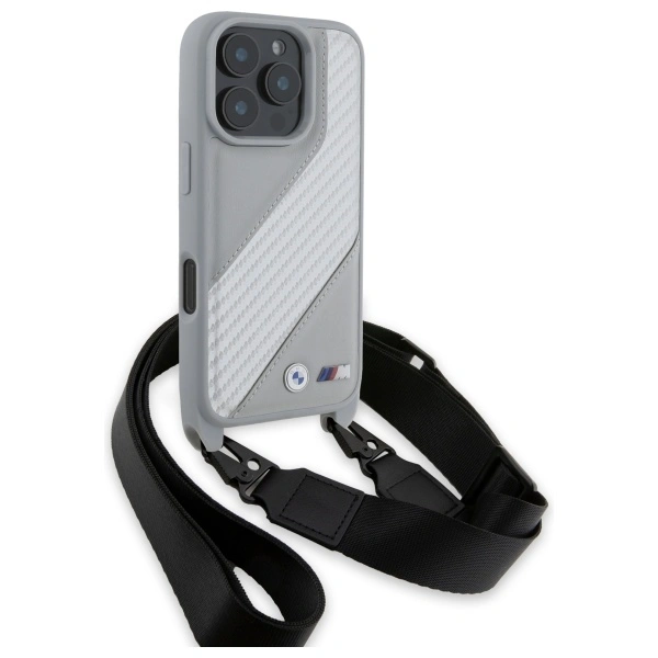 Kryt BMW BMHCP16L23PSCCG Apple iPhone 16 Pro hardcase M Edition Carbon Stripe & Strap grey