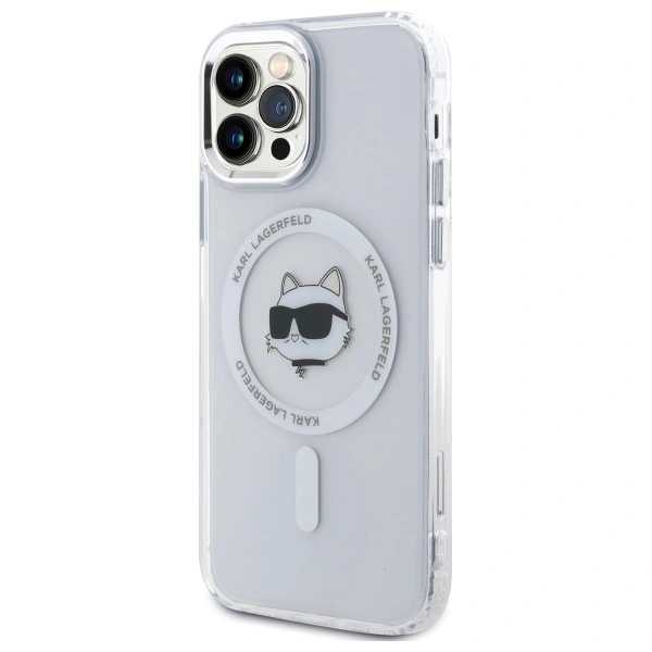 Kryt Karl Lagerfeld KLHMP12MHLSCHH Apple iPhone 12 / 12 Pro hardcase IML Metal Choupette Head MagSafe white