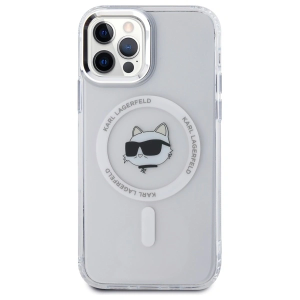 Kryt Karl Lagerfeld KLHMP12MHLSCHH Apple iPhone 12 / 12 Pro hardcase IML Metal Choupette Head MagSafe white