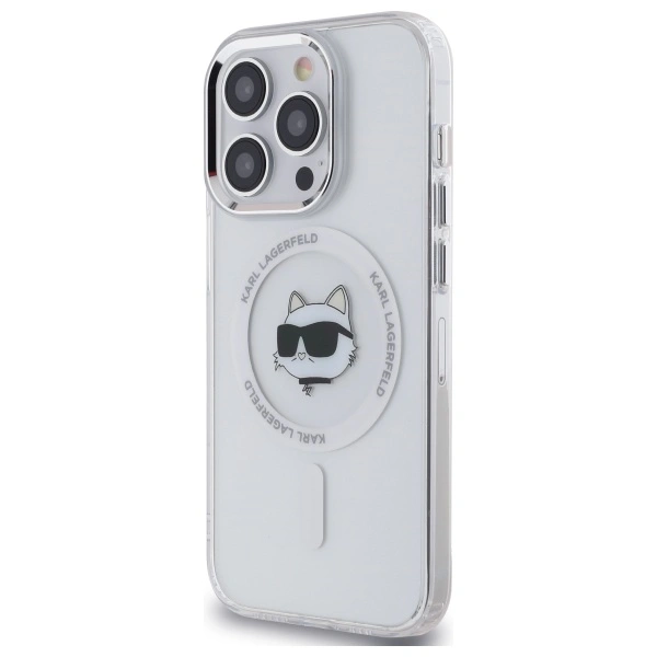 Kryt Karl Lagerfeld KLHMP13LHLSCHH Apple iPhone 13 Pro hardcase IML Metal Choupette Head MagSafe white