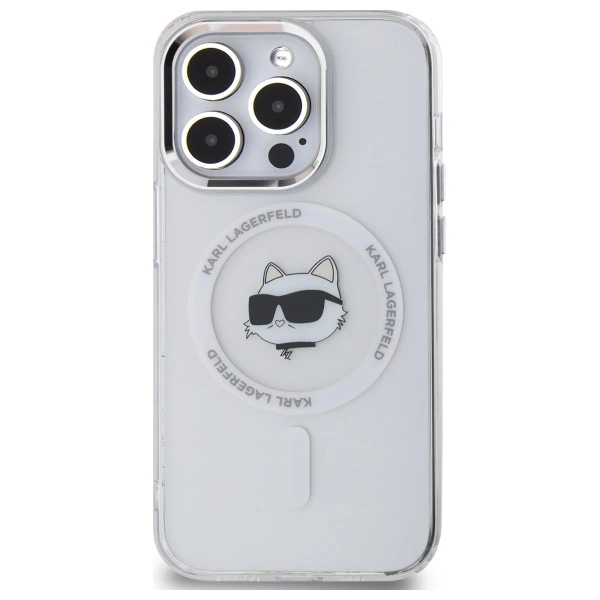 Kryt Karl Lagerfeld KLHMP13LHLSCHH Apple iPhone 13 Pro hardcase IML Metal Choupette Head MagSafe white