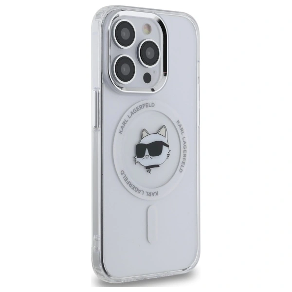 Kryt Karl Lagerfeld KLHMP13LHLSCHH Apple iPhone 13 Pro hardcase IML Metal Choupette Head MagSafe white