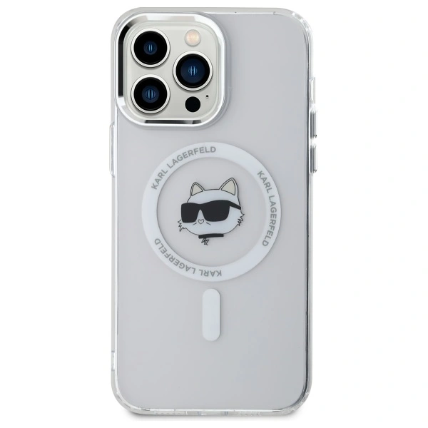 Kryt Karl Lagerfeld KLHMP13XHLSCHH Apple iPhone 13 Pro Max hardcase IML Metal Choupette Head MagSafe white