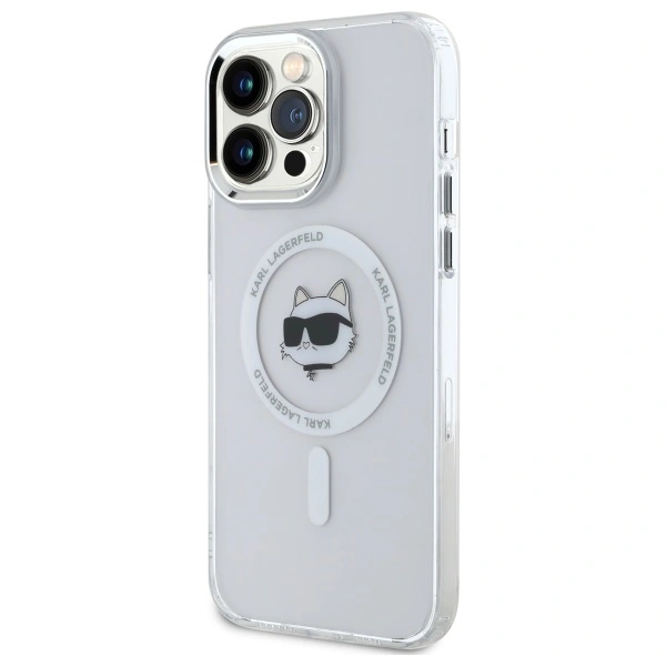 Kryt Karl Lagerfeld KLHMP14XHLSCHH Apple iPhone 14 Pro Max hardcase IML Metal Choupette Head MagSafe white