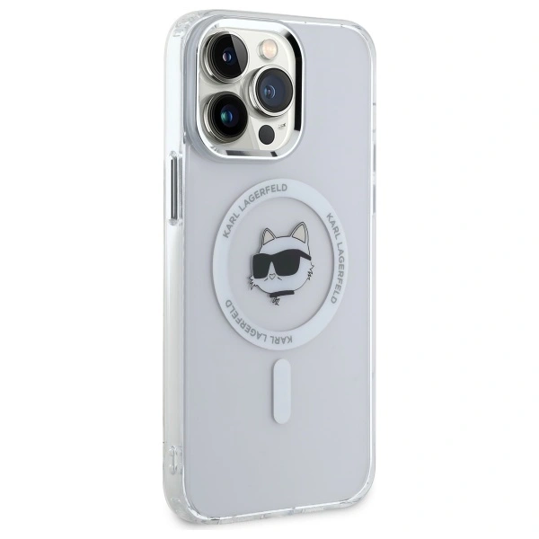 Kryt Karl Lagerfeld KLHMP14XHLSCHH Apple iPhone 14 Pro Max hardcase IML Metal Choupette Head MagSafe white
