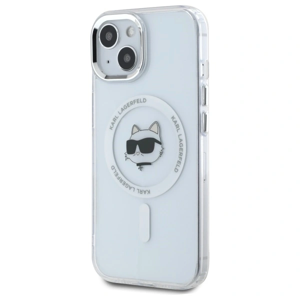 Kryt Karl Lagerfeld KLHMP15MHLSCHH Apple iPhone 15 Plus hardcase IML Metal Choupette Head MagSafe white