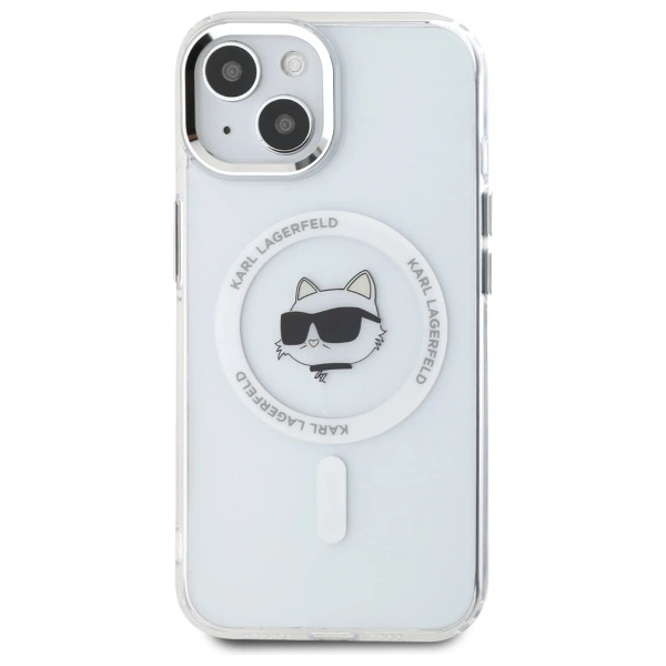 Kryt Karl Lagerfeld KLHMP15MHLSCHH Apple iPhone 15 Plus hardcase IML Metal Choupette Head MagSafe white