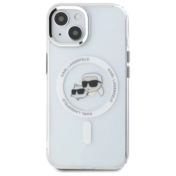 Kryt Karl Lagerfeld KLHMP15SHLSKCH Apple iPhone 15 hardcase IML Metal Karl&Choupette Head MagSafe white