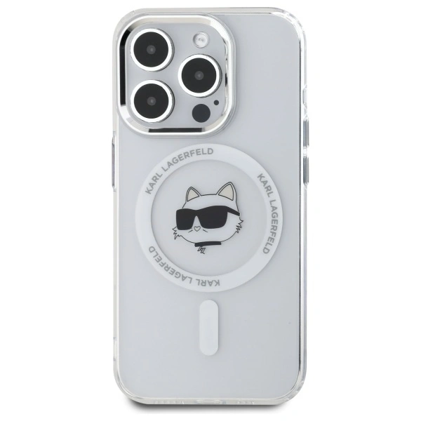 Kryt Karl Lagerfeld KLHMP15XHLSCHH Apple iPhone 15 Pro Max hardcase IML Metal Choupette Head MagSafe white