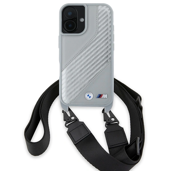 Kryt BMW BMHCP16S23PSCCG Apple iPhone 16 hardcase M Edition Carbon Stripe & Strap grey